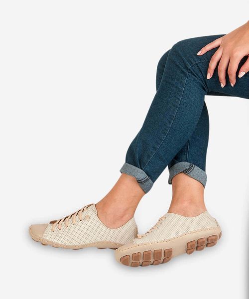 Tênis Comfort Perfuros De Couro - Offwhite