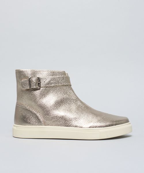 Tenis Couro Cano Fivela - Prata Velho