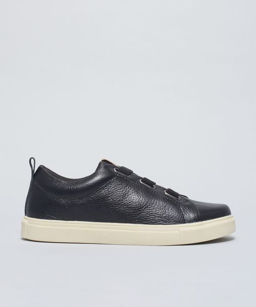 Tenis Couro Ilhoses Elastico - Preto