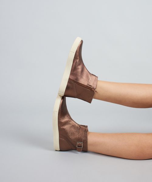 Tenis Couro Cano Fivela - Bronze