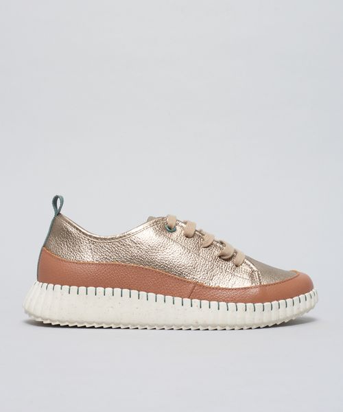 Tenis Couro Lara - Prata Velho/Caramelo