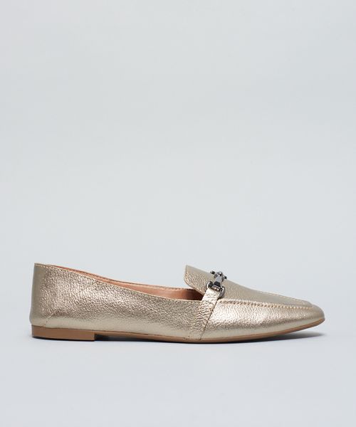 Mocassim Couro Casual - Prata Velho
