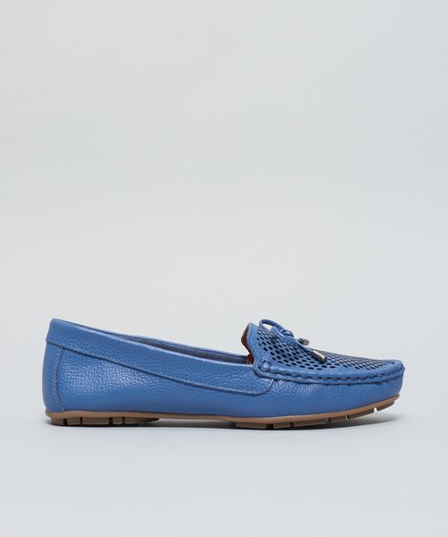 Mocassim Couro Perfuros Lacinho - Denim