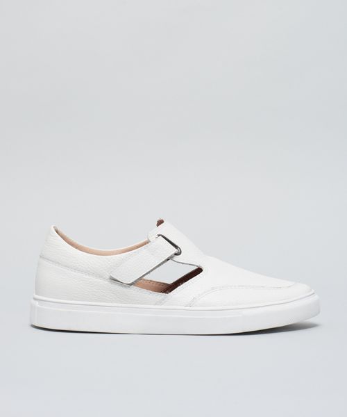 Tenis Couro Velcro Ilhoses - Branco
