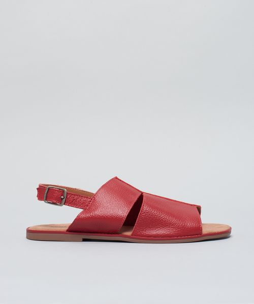 Rasteira Couro Faixas - Vermelho