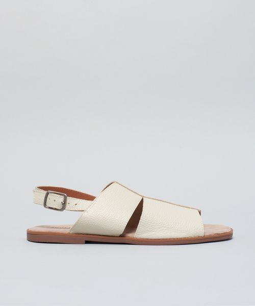 Rasteira Couro Faixas - Offwhite