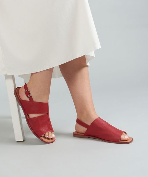 Rasteira Couro Faixas - Vermelho