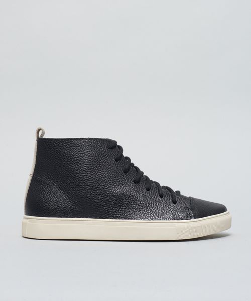 Tenis Couro Medio Ziper - Preto