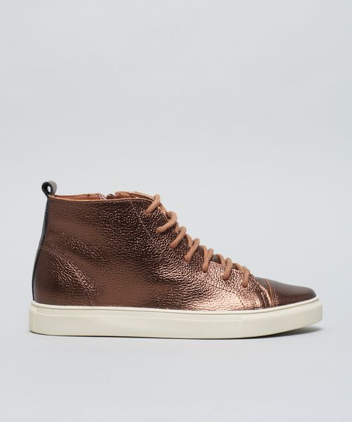 Tenis Couro Medio Ziper - Bronze