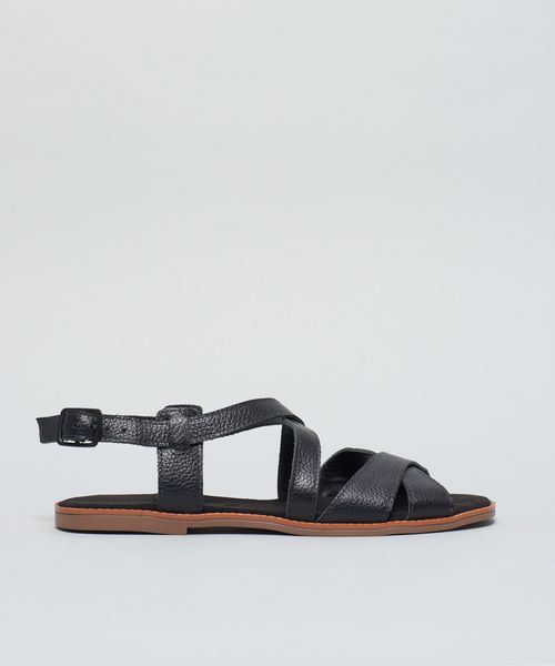 Rasteira Couro Duplo x - Preto