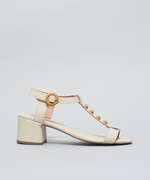 Sandalia Media Couro Esferas - Offwhite