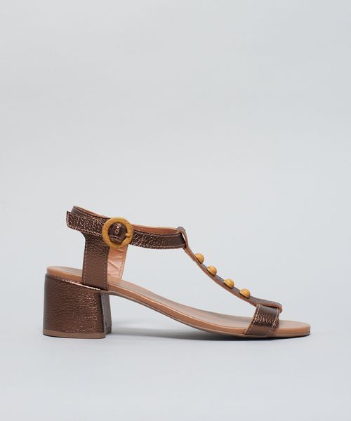 Sandalia Media Couro Esferas - Bronze