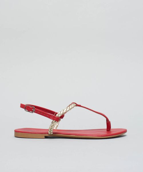 Rasteira Asa Delta Trancinha - Vermelho