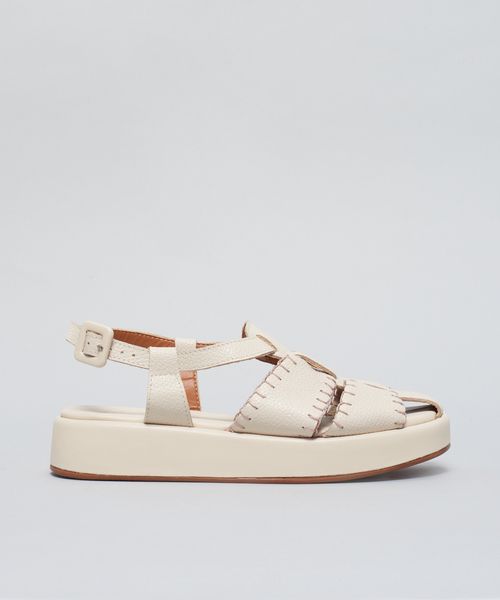 Flat Couro Pesponto - Offwhite