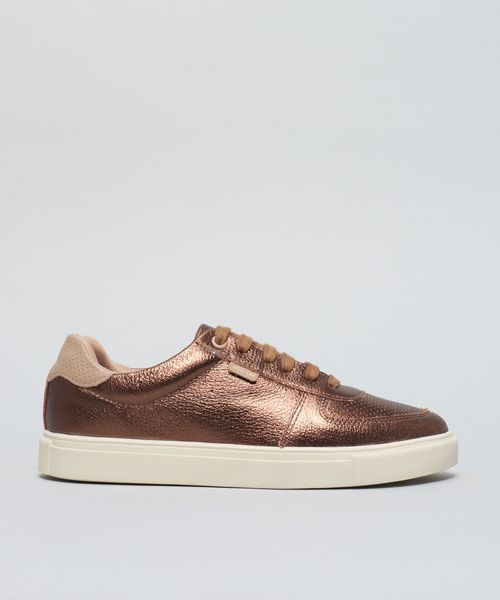 Tenis Couro Detalhe Color - Bronze