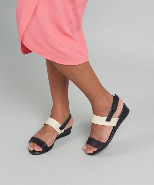 Anabela Couro Tiras Duo - Preto