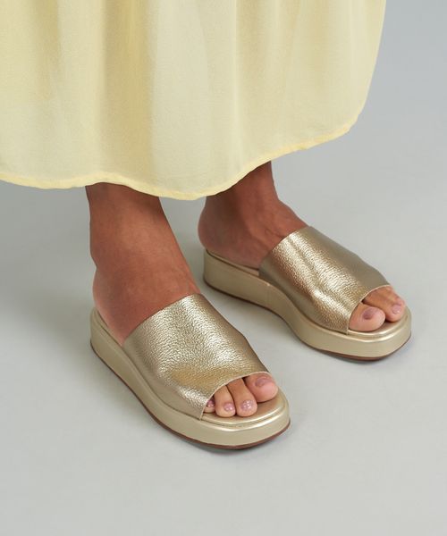 Flat Slide Couro - Prata Velho
