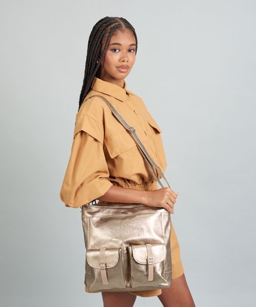 Bolsa g Couro Bia - Prata Velho