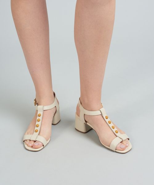 Sandalia Media Couro Esferas - Offwhite
