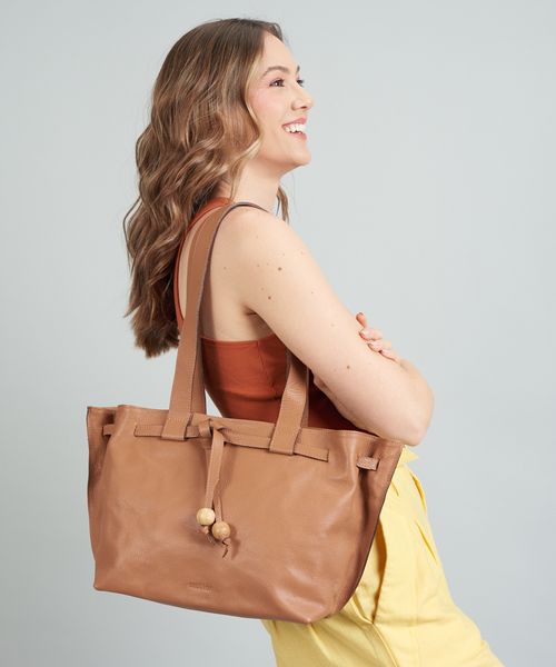 Bolsa g Couro Esferas - Caramelo
