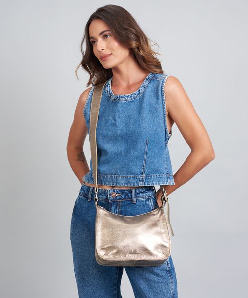 Bolsa m Couro Fivela - Prata Velho