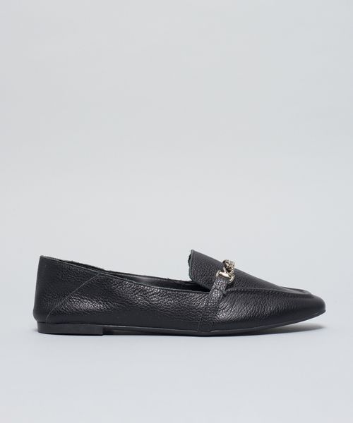 Mocassim Couro Elos Metal - Preto