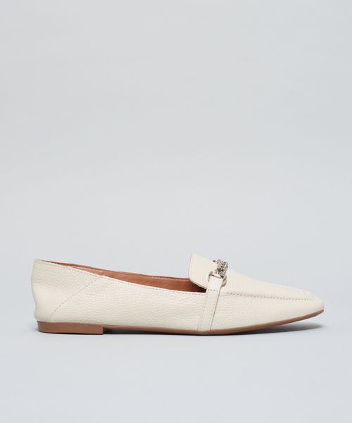 Mocassim Couro Elos Metal - Offwhite