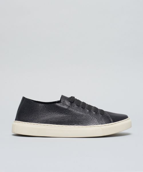 Tenis Couro Basico Elastico - Preto