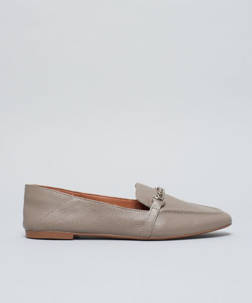 Mocassim Couro Elos Metal - Cinza