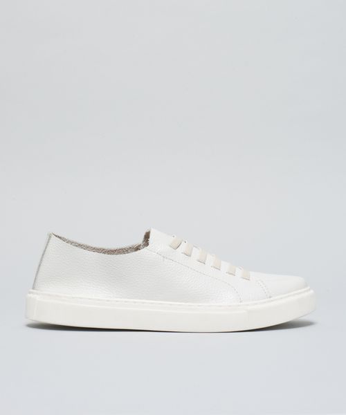 Tenis Couro Basico Elastico - Branco