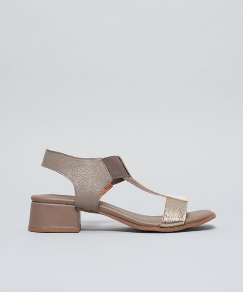 Sandalia Media Elastico Couro - Prata Velho/Off White