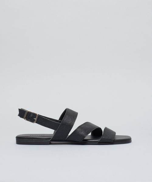 Rasteira Basica Couro Tiras - Preto