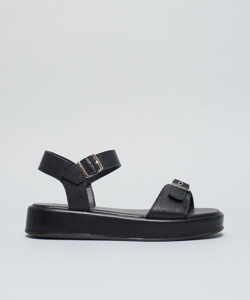 Flat Couro Fivela - Preto