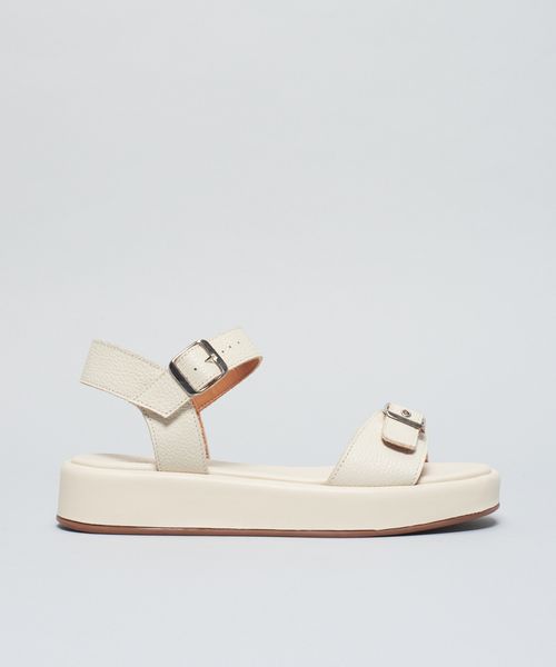 Flat Couro Fivela - Offwhite