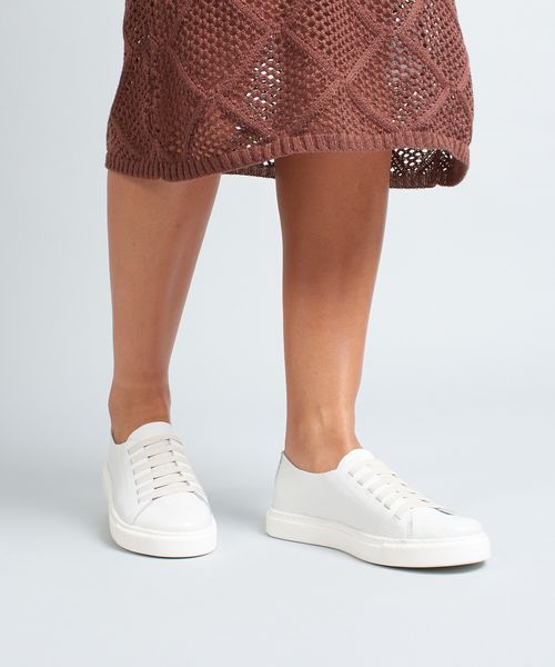 Tenis Couro Basico Elastico - Branco