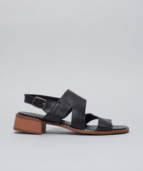 Sandalia Media Couro Recortes - Preto