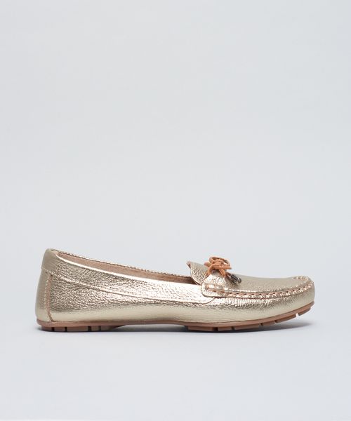 Mocassim Couro Detalhe - Prata Velho