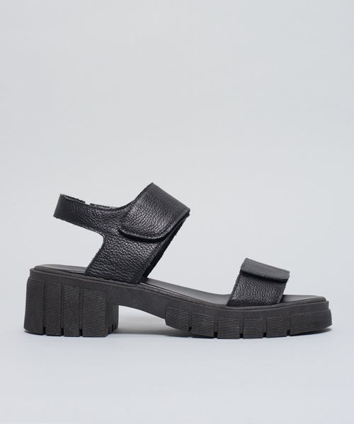 Sandalia Media Tratorada Couro - Preto