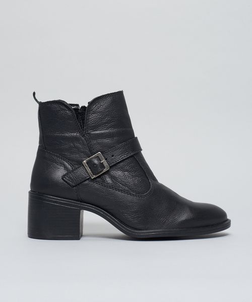 Bota Salto Medio Fivela - Preto