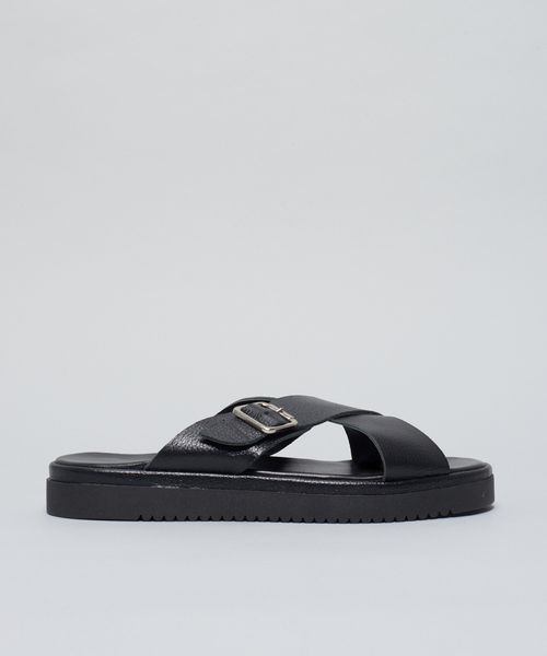 Flat Couro Tiras Cruzadas - Preto