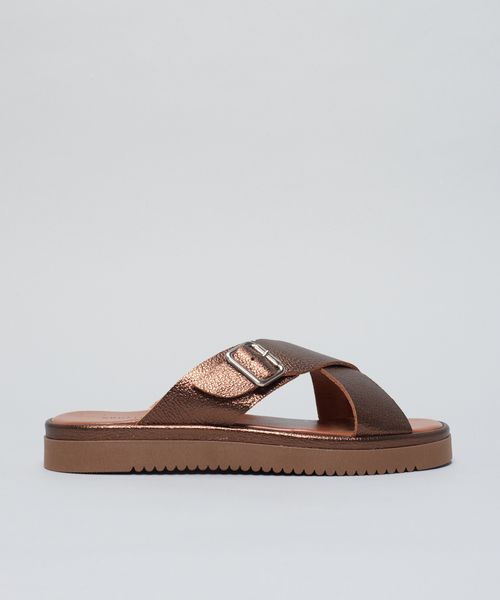 Flat Couro Tiras Cruzadas - Bronze