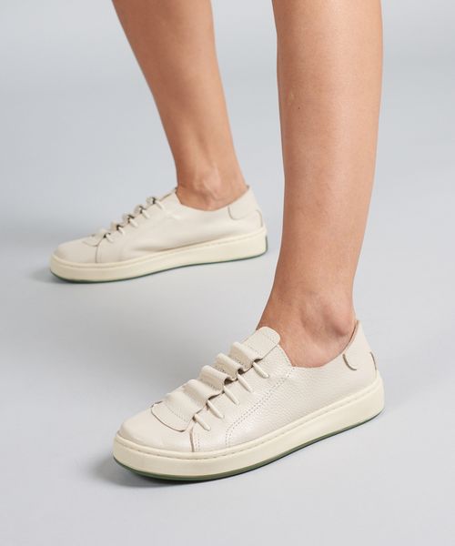Tenis Couro Casual Elastico - Offwhite
