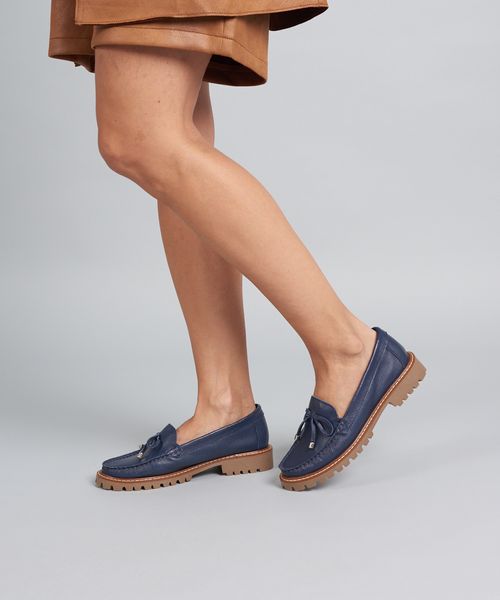 Mocassim Couro Marina - Navy