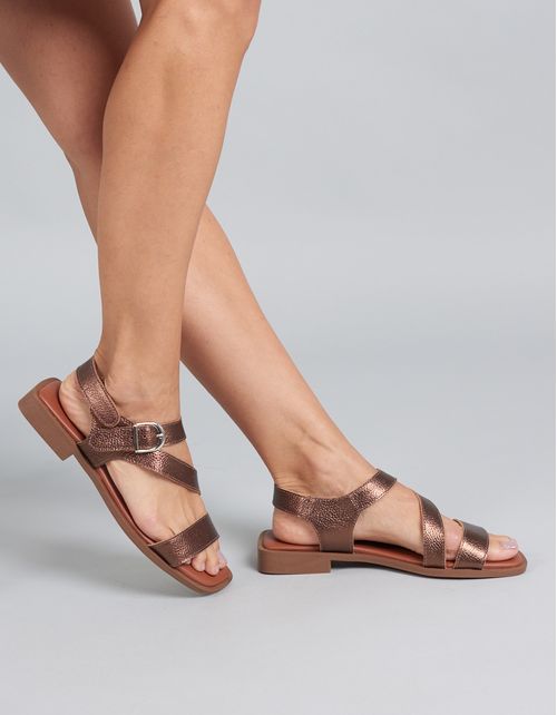Rasteira Couro Tiras Renata - Bronze