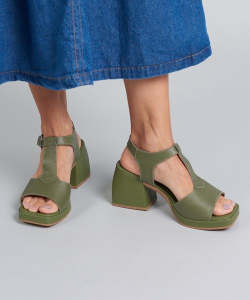 Meia Pata Couro Isa - Verde Militar