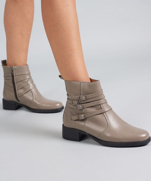 Bota Couro Multi Fivelas - Cinza