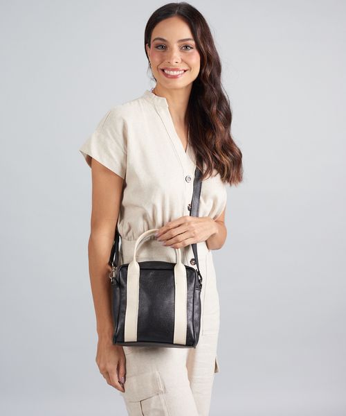 Bolsa p Couro Laura - Preto/Off White