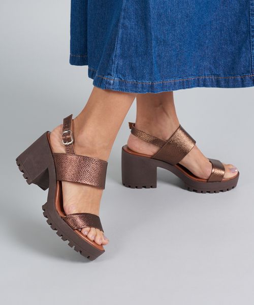 Meia Pata Tratorada Couro - Bronze