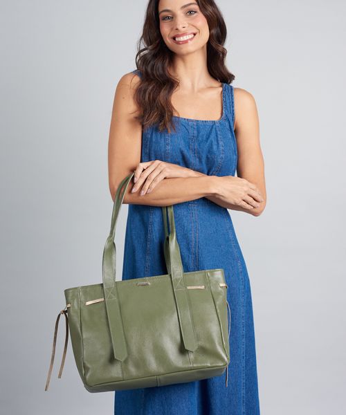 Bolsa g Couro Mariana - Verde Militar
