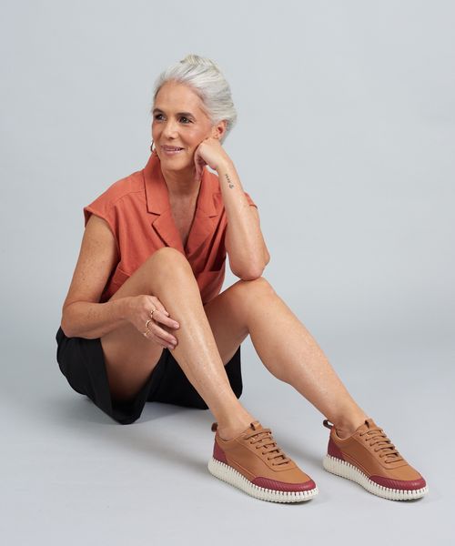 Tenis Lara Couro Cotele - Caramelo